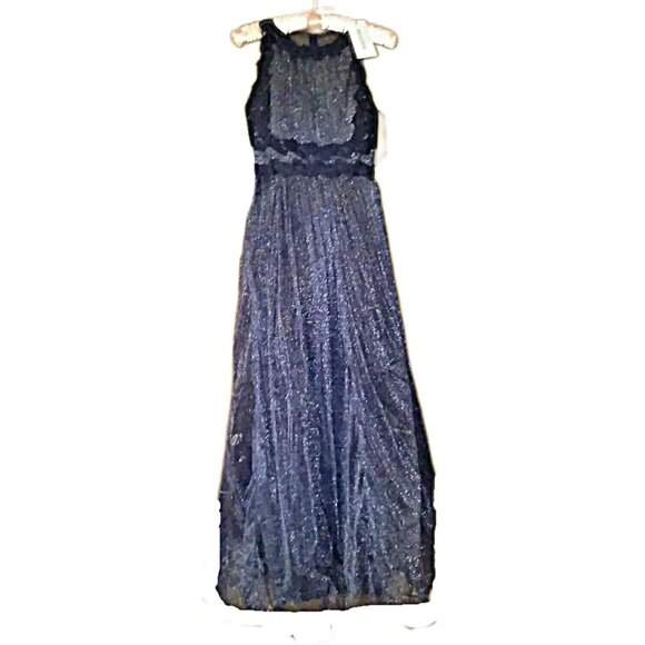 BEAUTY KAI Navy Floral Lace Long Formal Party Evening Gown Dress-Size S - Picture 2 of 8